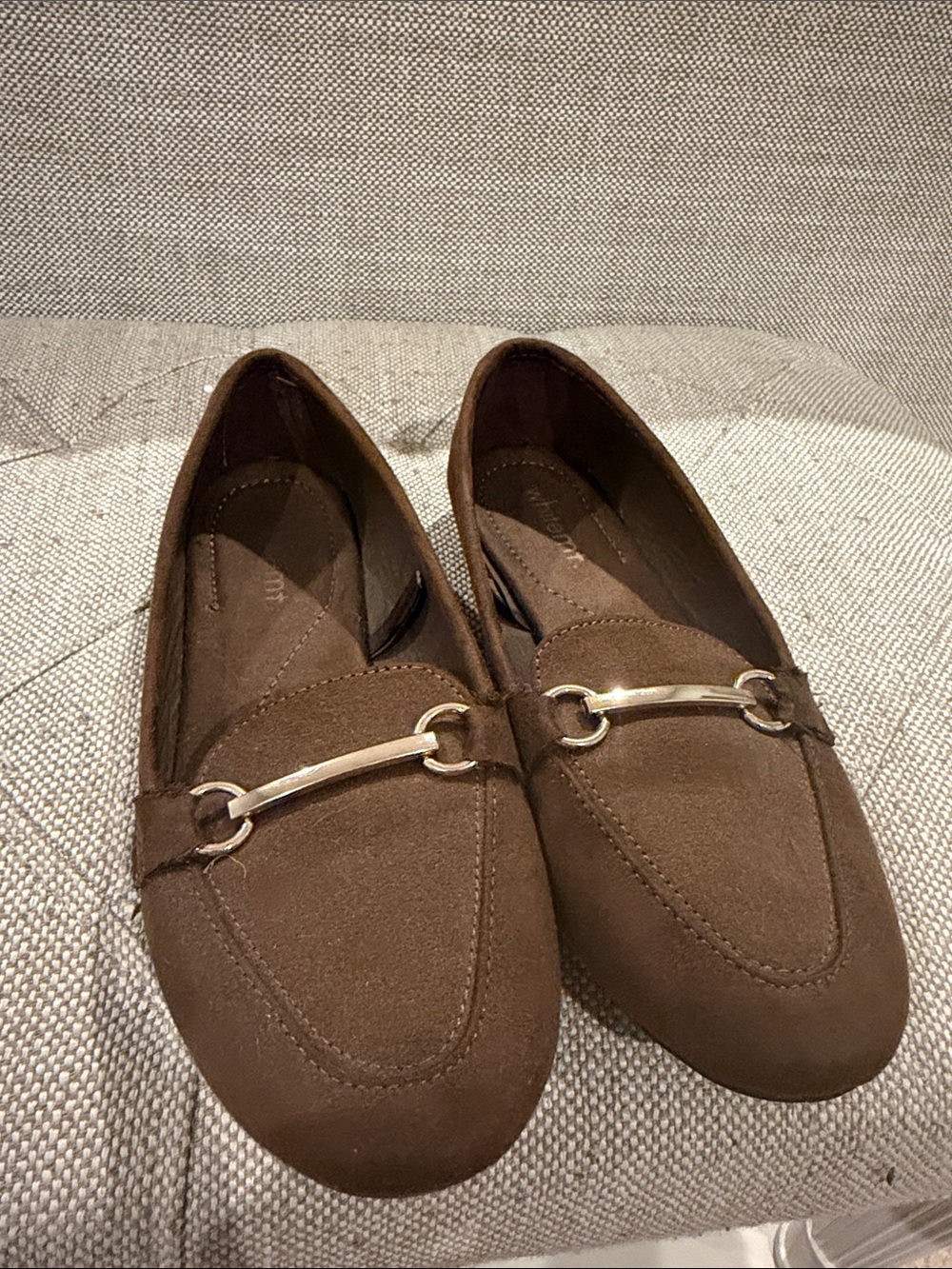 Brown Suede Women's Loafers with Gold Accent